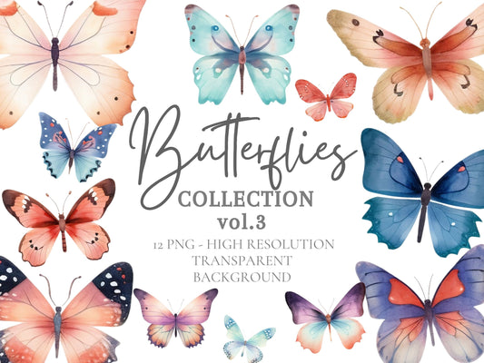 Watercolor Butterflies Cliparts Vol 3 | High-Quality PNG - Digital Artwork - Mama Life Printables