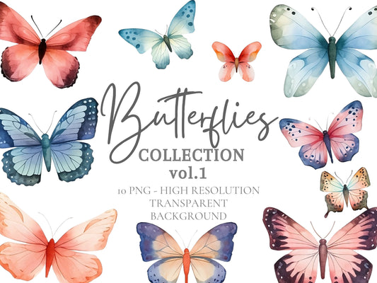 Watercolor Butterflies Cliparts Vol I | High-Quality PNG - Digital Artwork - Mama Life Printables