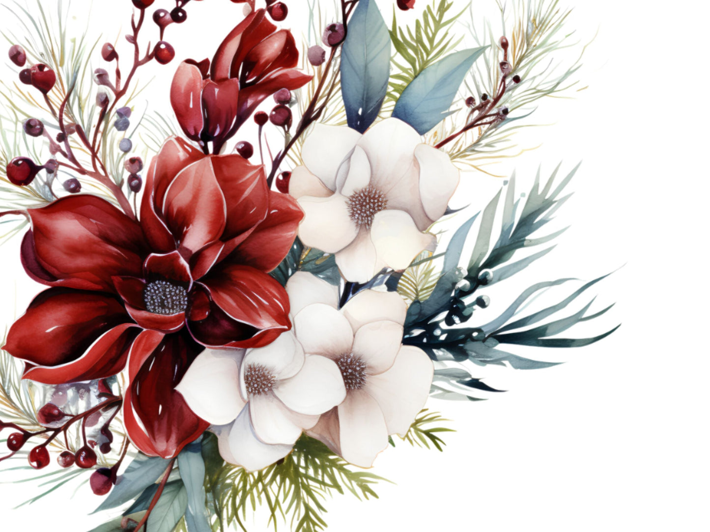 Watercolor Christmas Flowers PNG Cliparts - Digital Artwork - Mama Life Printables
