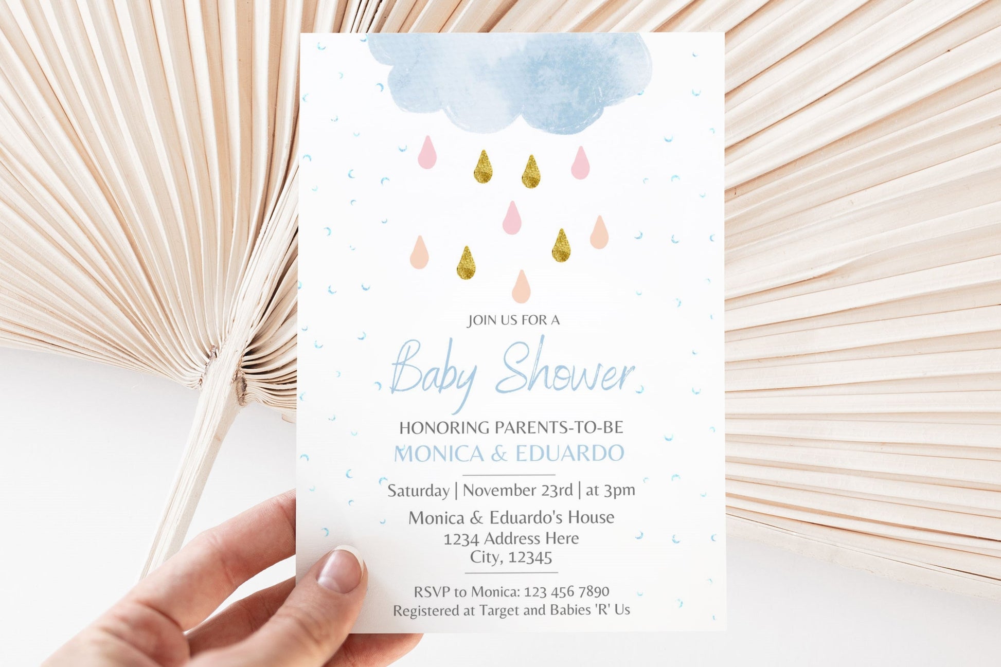 Watercolor Cloud Baby Shower Boy Invitation - Canva Template - Invitations - Mama Life Printables