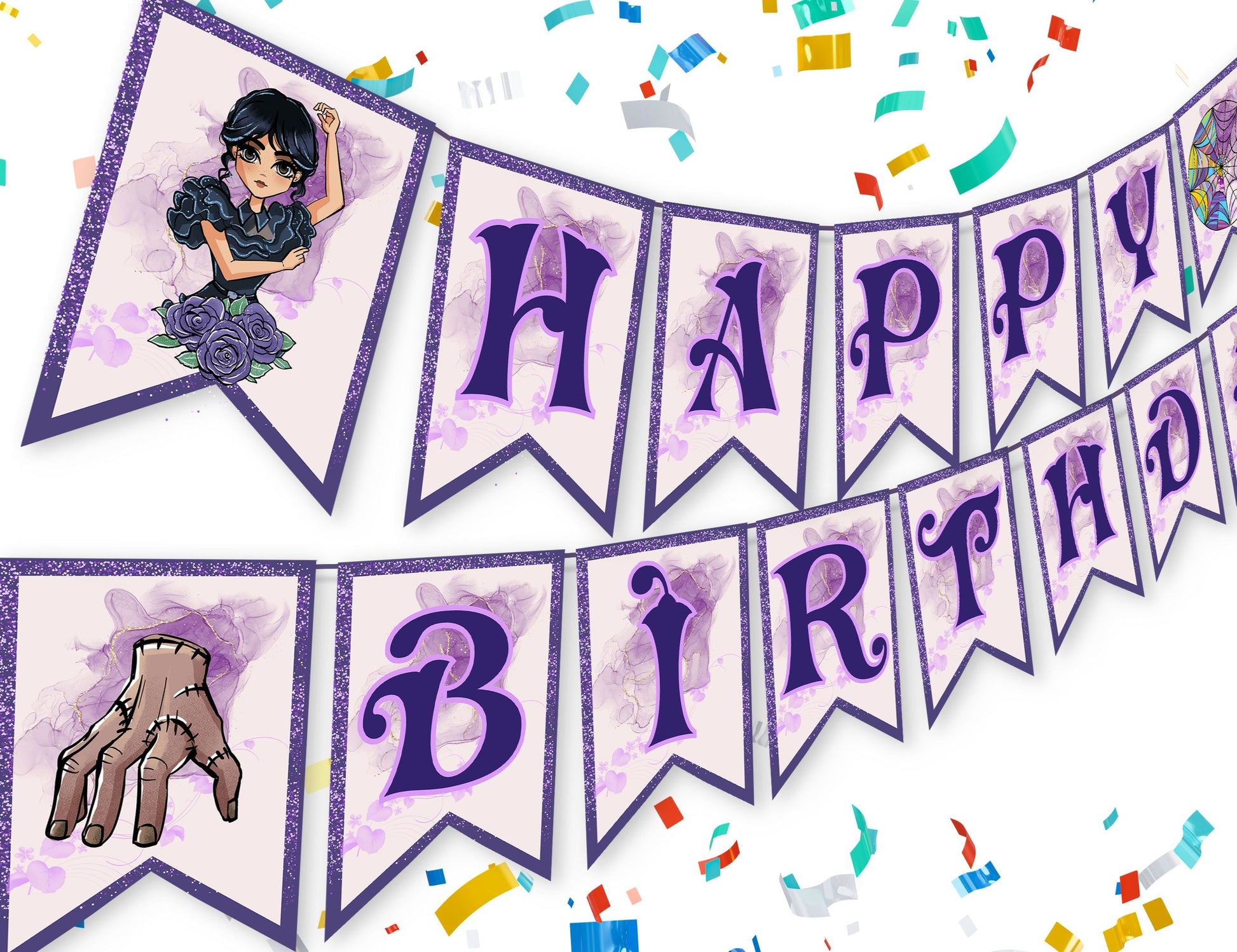 wednesday-addams-bunting-banner-mama-life-printables for Free Printable Purple Happy Birthday Banner Printable Wednesday Addams Bunting Banner – Mama Life Printables for Free Printable Purple Happy Birthday Banner Printable