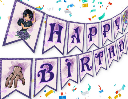 Wednesday Addams "Happy Birthday" Bunting - Party Supplies - Mama Life Printables