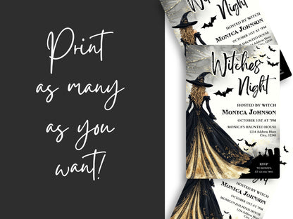 witches night party invitation editable in Canva