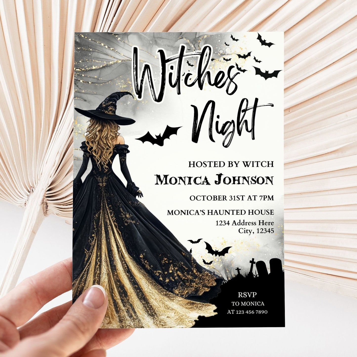 witches night party invitation editable in Canva