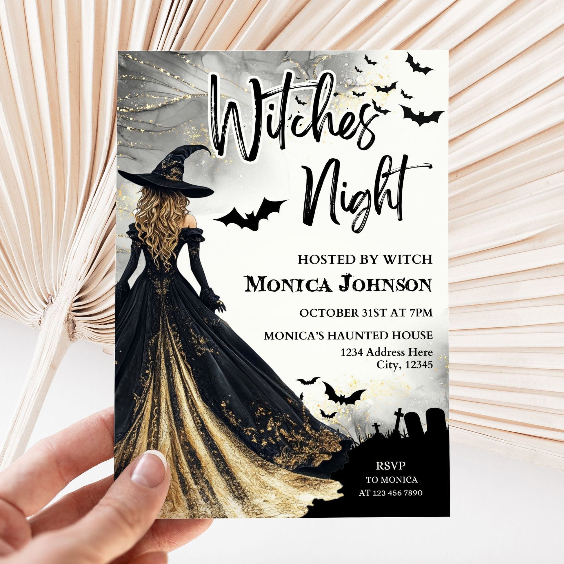 witches night party invitation editable in Canva